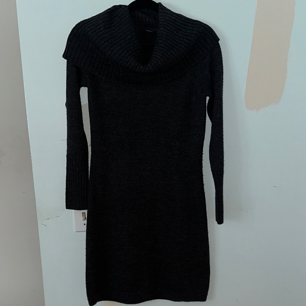 Tahari Dark Gray Cowl Neck Sweater Dress